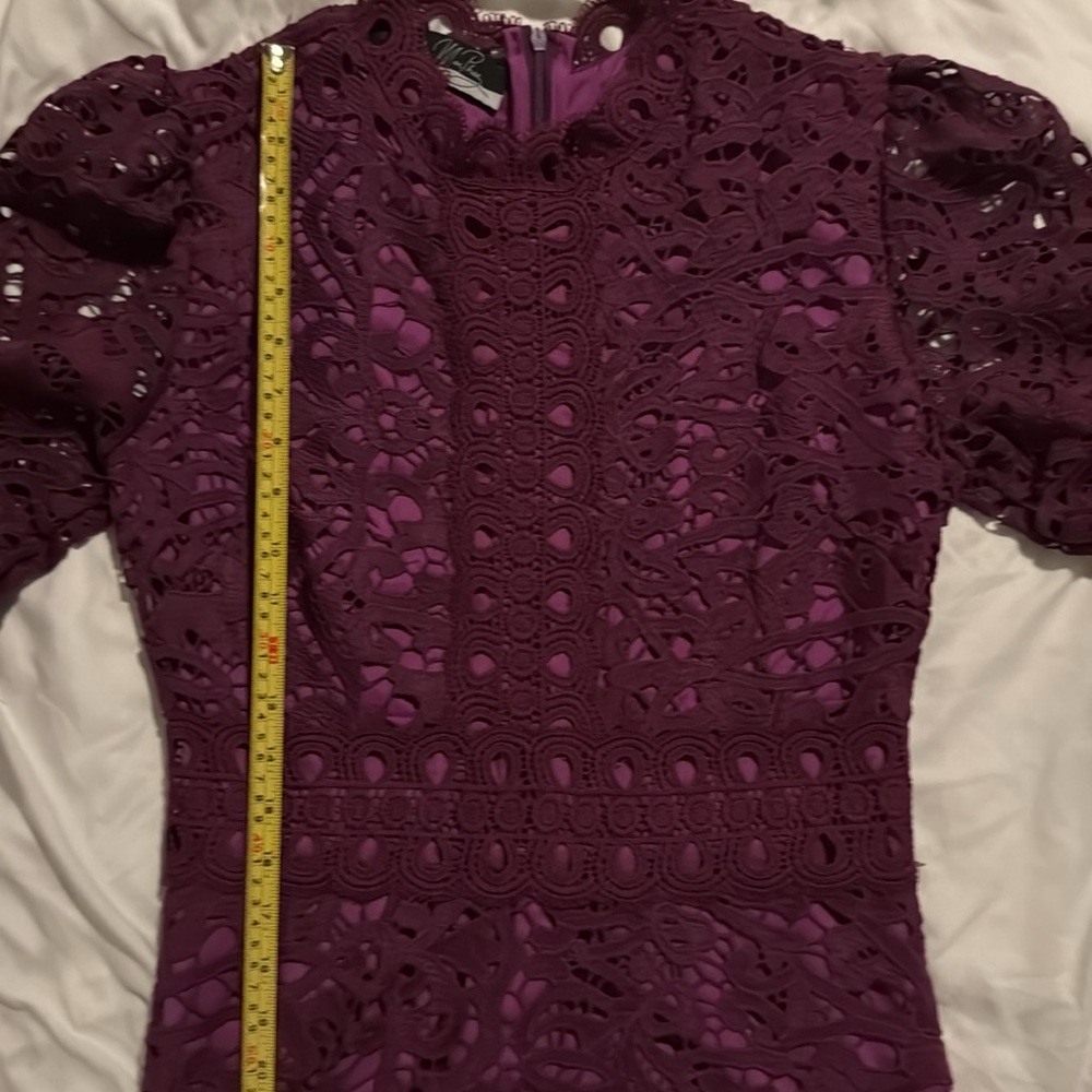 NWT French Style Mock Neck Bishop Sleeve Guipure Lace Cocktail Midi Dress - Picture 6 of 6